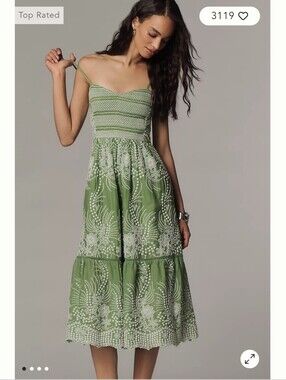 By Anthropologie Sleeveless Sweetheart Tiered Midi Dress